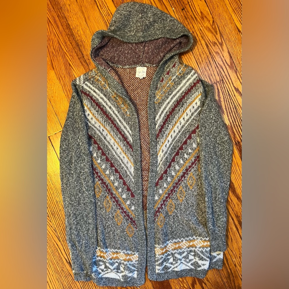 Hippie Rose Gray and Red Knit Cardigan